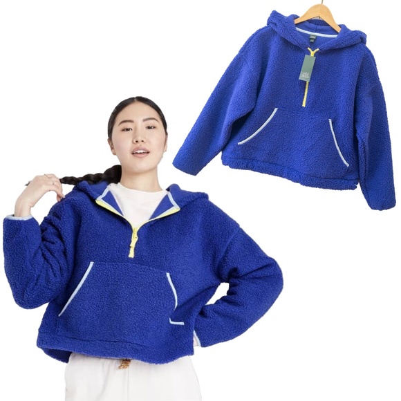 *NWT* Wild Fable Half Zip Anorak Hoodie Sherpa - Cobalt/Light Blue - Size M - Picture 1 of 11